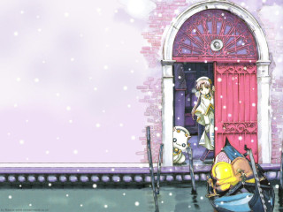Girl dog pink door winter - a door free wallpaper