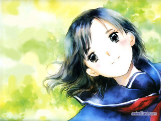 Girl longhair blueshirt redtie manga - a blue shirt free wallpaper