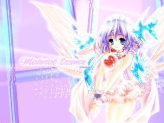 Anime girl blue wings red - her hand and a name free wallpaper