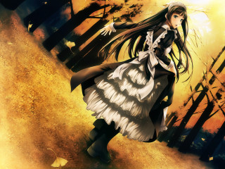 Woman dress boots forest autumn - a yellow sky free wallpaper