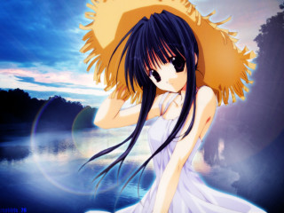 Woman strawhat white dress lake - a straw hat free wallpaper