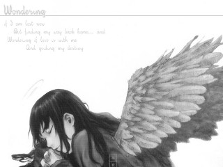 Girl wings angel manga black - chen rong free wallpaper