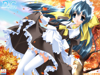 Anime girl dress tree autumn - a caption free wallpaper for desktop