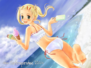 Cartoon girl bikini icecream beach - claire falkenstein free wallpaper