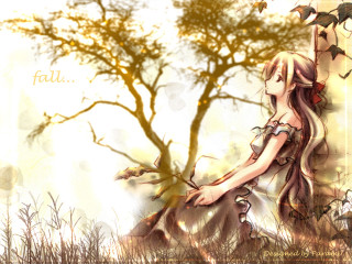 Girl field tree autumn bird - a quote below free wallpaper