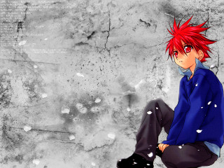 Red hair man sitting snow - his foot free wallpaper