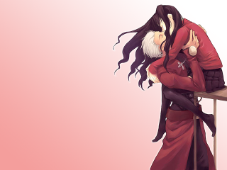 Ayako rokkaku ufotable romantic hug - a pink background behind her free wallpaper