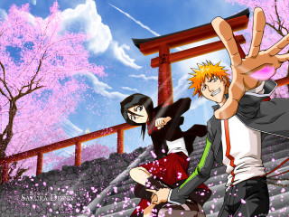 Fantasy anime flowers outdoors people - a man and a woman free wallpaper