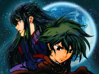 Anime moon starry space fireworks - a full moon free wallpaper