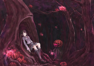 Hollow girl pumpkins forest gothic - pumpkin free wallpaper