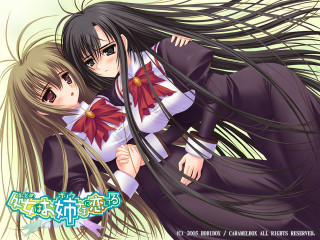 Anime girls hugging long hair 5 - the caption free wallpaper for desktop