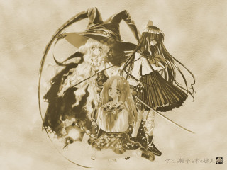 Anime girls clock sword rayonism - top of a table free wallpaper for desktop