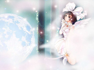 Angel girl white dress moon - angel free wallpaper