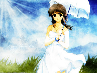 Girl white dress umbrella grass - a white dress holding free wallpaper