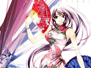 Woman dress fan flower manga - a woman in a dress holding free wallpaper