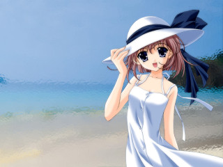 Beach summer impressionism white dress - a white dress and hat free wallpaper