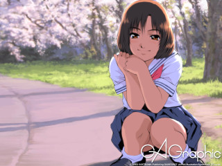 Girl bench park cherryblossoms whiteblossom - kyoto animation free wallpaper for desktop
