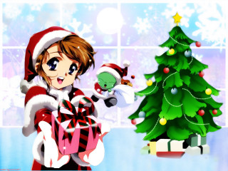 Santa girl present christmas tree - present free wallpaper for desktop