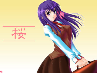Purple hair blue shirt brown - a brown bag free wallpaper