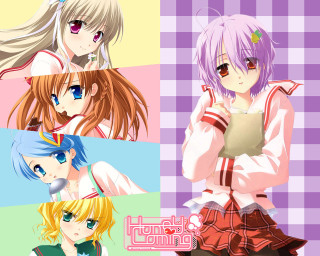 Anime girls holography school uniform - different hair color and hair free wallpaper