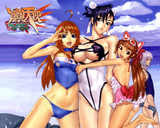 Beach anime girls bikinis otsukimi - a man in the background and a woman in the foreground free wallpaper