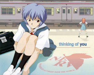 Girl sitting suitcase train ayanami - you free wallpaper