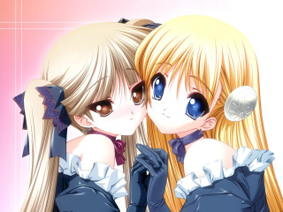 Blonde girls kissing gothic anime - their eye free wallpaper
