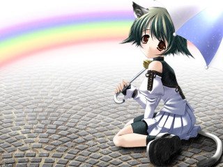 Girl rainbow umbrella anime green - a rainbow in the sky free wallpaper for desktop