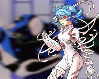 Blue hair sword white bodysuit - a white outfit holding free wallpaper