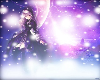 Gothic anime snowy umbrella silverhair - a purple background free wallpaper