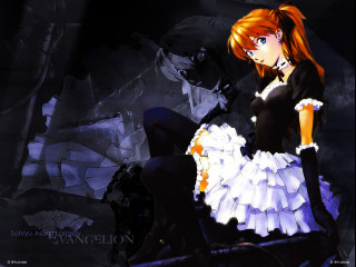 Gothic anime sitting woman blueeyes - a woman in a dress free wallpaper