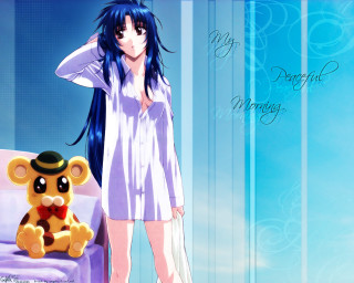 Blue haired girl teddy bear - a message free wallpaper