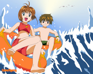 Boy girl boogieboard ocean wave - manga and anime 1 9 9 9 free wallpaper for desktop