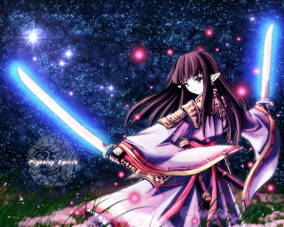 Woman swords night sky stars - star and a star free wallpaper