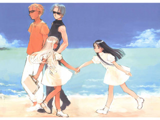 Beach holding hands children ocean - a group of people holding free wallpaper