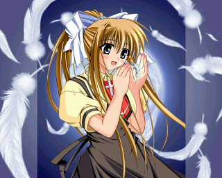 Anime girl white feathers wings - her mouth free wallpaper for desktop