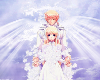 Anime couple sunbeams clouds weddingdress - a cloudy day free wallpaper