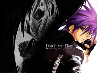 Purple haired boys sword gloves - free dark wallpaper for desktop