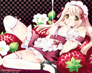 Strawberry couch girl anime flower - couch free wallpaper