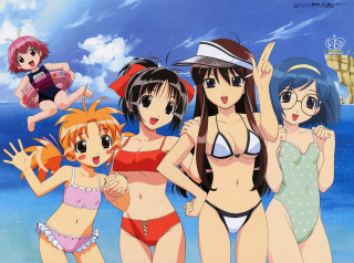 Beach girls bikinis boat man - a group of girls free wallpaper for desktop