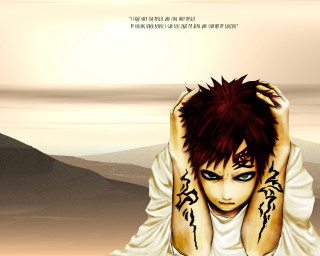 Tattooed man beach anime style - a quote above free wallpaper