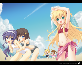 Anime girls beach bikini blonde - top of a beach next free wallpaper