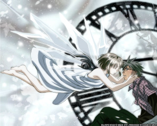 Anime couple hug clock snow - a storybook illustration free wallpaper