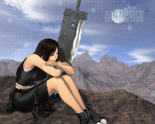 Fantasy woman sitting rock sword - a rock free wallpaper for desktop