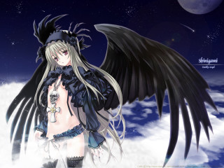 Woman blackwings fullmoon sky aurora - black wing free wallpaper for desktop