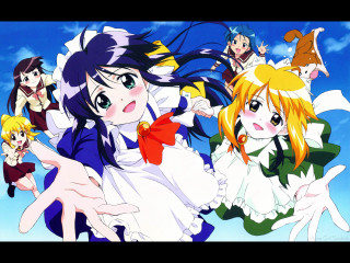 Anime girls bows dresses holding - hand free wallpaper for desktop