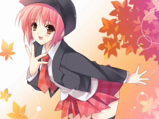 Ayako rokkaku autumn leaves hat - a girl in a school uniform free wallpaper for desktop