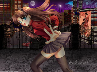 Cartoon girl dancing cityscape night - a city skyline in the background free wallpaper