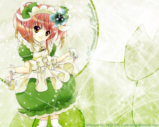 Girl green dress flower hair - a white circle free wallpaper