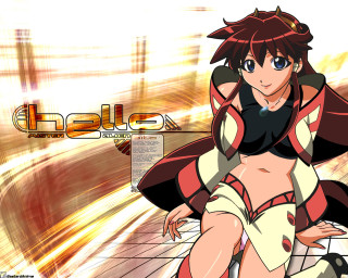 Woman sitting anime blueeyes brownhair - her leg free wallpaper